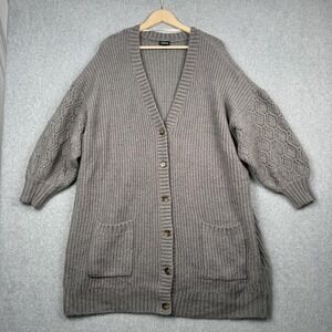 Torrid Sweater Womens 3X Gray Button Front Pockets Balloon Sleeve VNeck Cardigan